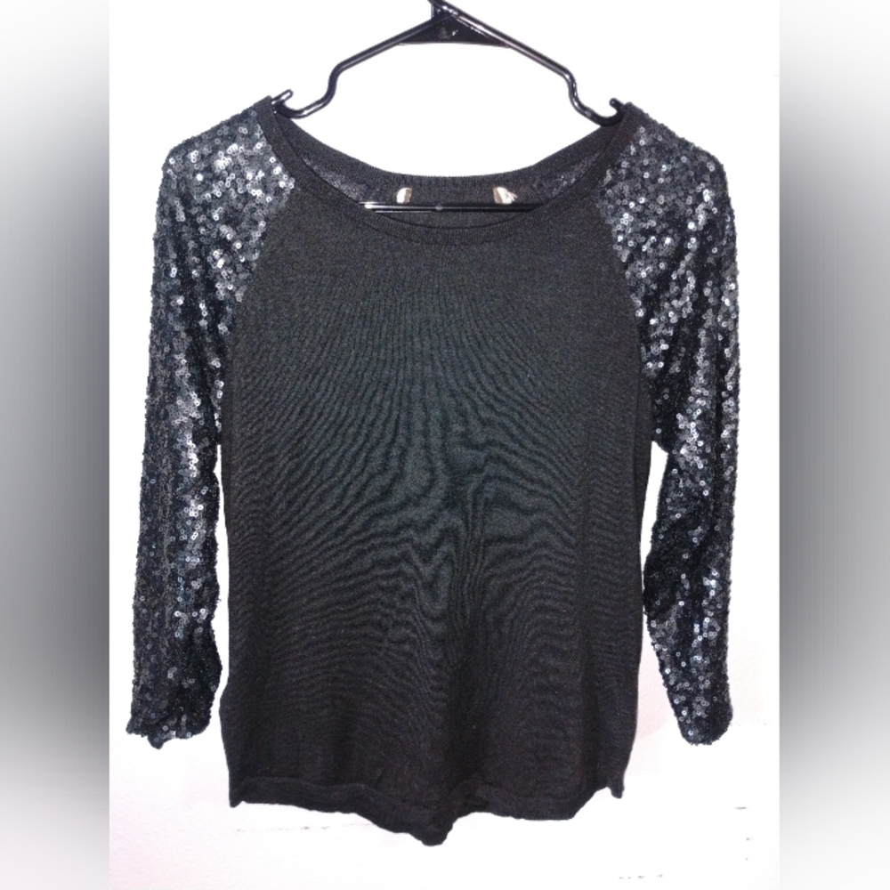 Black Sequin Sleeve Women's Top